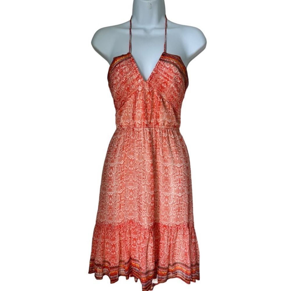 Twelfth Fifth Street Cynthia Vincent Sheer 100% Silk Orange Sleeveless Dress 6